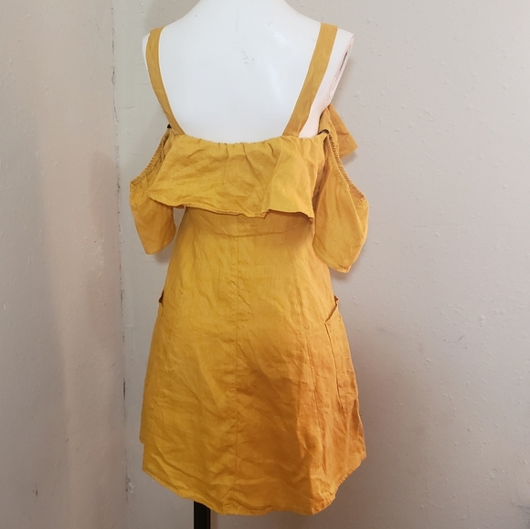 Forever 21 yellow mustard cold shoulder dress S - Picture 2 of 8